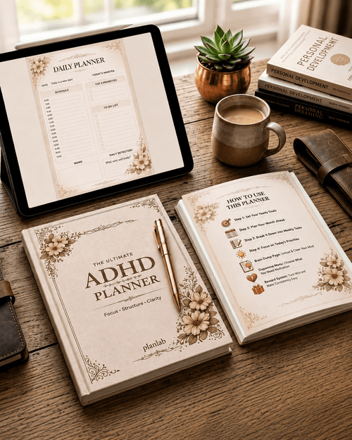 Stop losing your days to brain fog and distractions - regain focus and organize your life in just 5 minutes a day with the ADHD Planner. - PlanLab